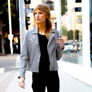 Mauritius Sofia Leather Jacket, Silver Grey